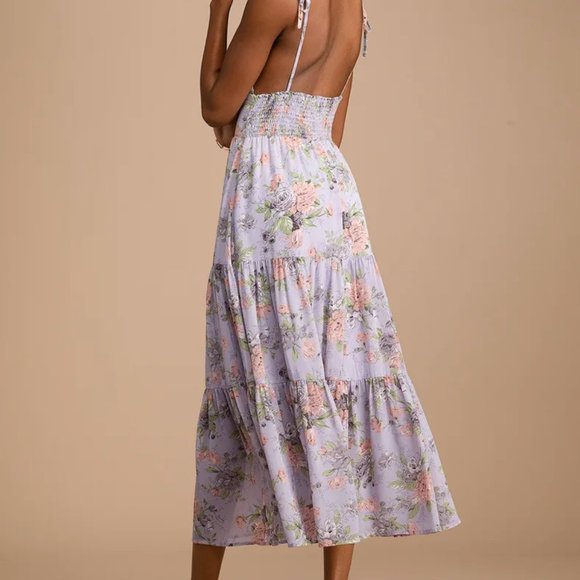 Lulus Everlasting Sight Lavender Floral Print Tie-Strap Midi Dress - Picture 2 of 4